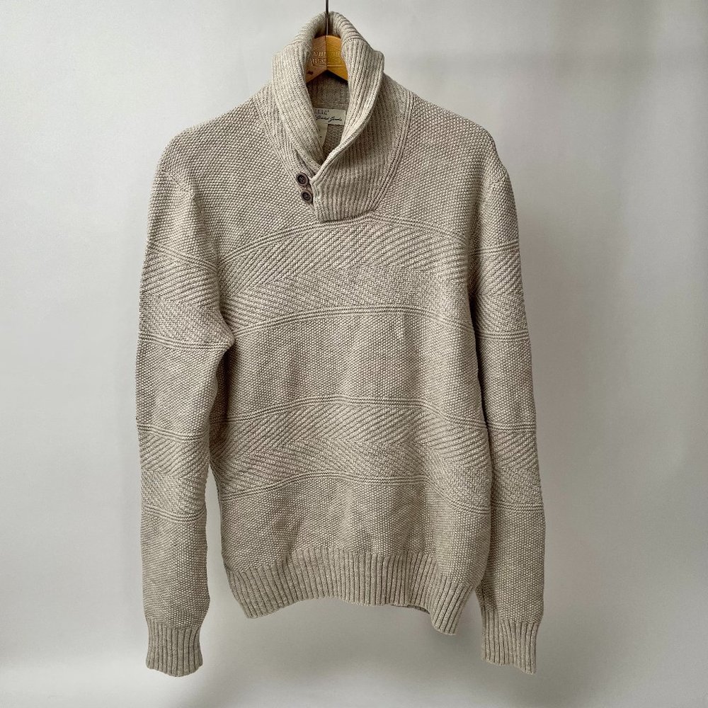 H&M Two Button Shawl Collar Pullover Sweater Lightweight Ribbed Cable, Size L